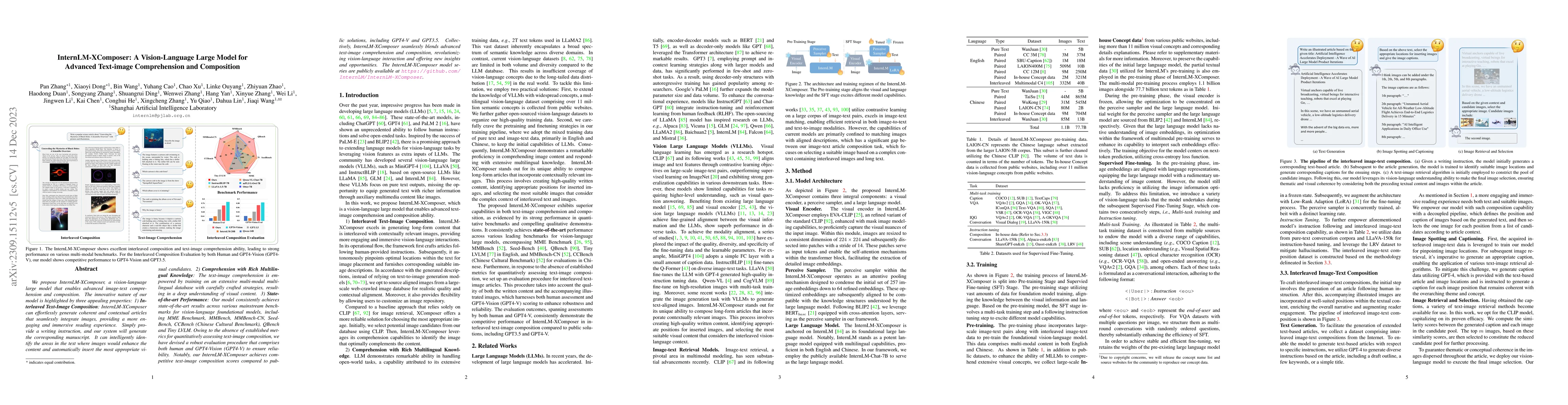 Thumbnail for InternLM-XComposer: A Vision-Language Large Model for Advanced
  Text-image Comprehension and Composition