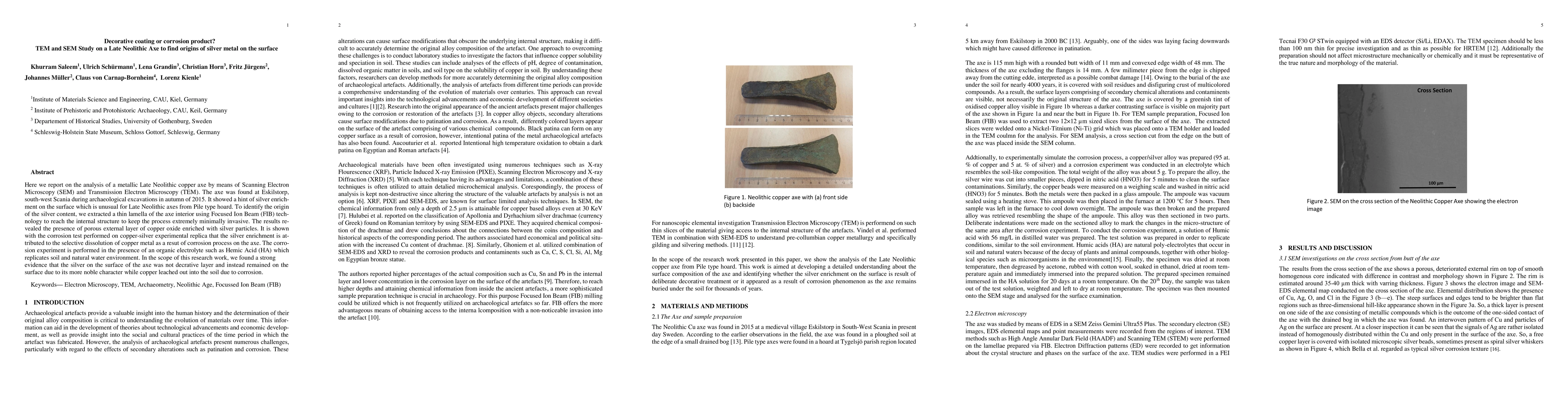 Thumbnail for Decorative coating or corrosion product? TEM and SEM Study on a Late
  Neolithic Axe to find origins of silver metal on the surface