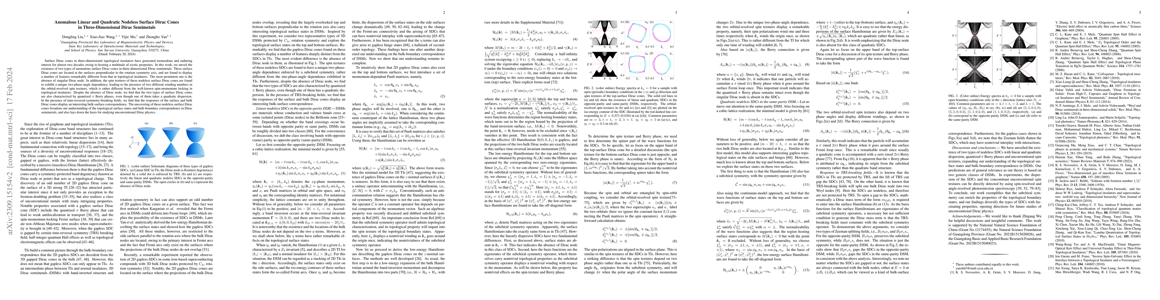 Thumbnail for Anomalous Linear and Quadratic Nodeless Surface Dirac Cones in
  Three-Dimensional Dirac Semimetals