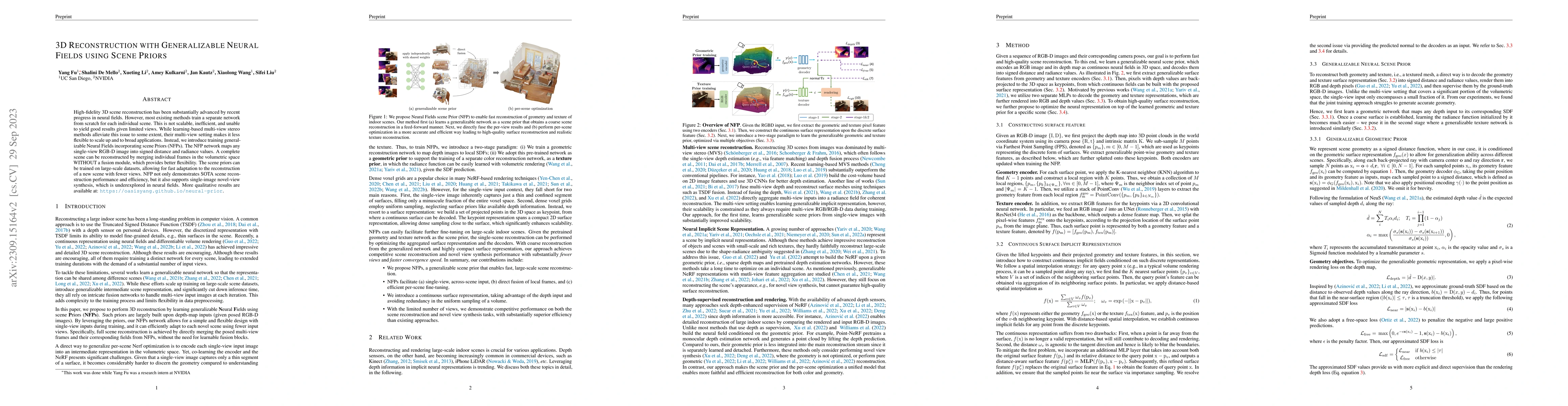 Thumbnail for 3D Reconstruction with Generalizable Neural Fields using Scene Priors