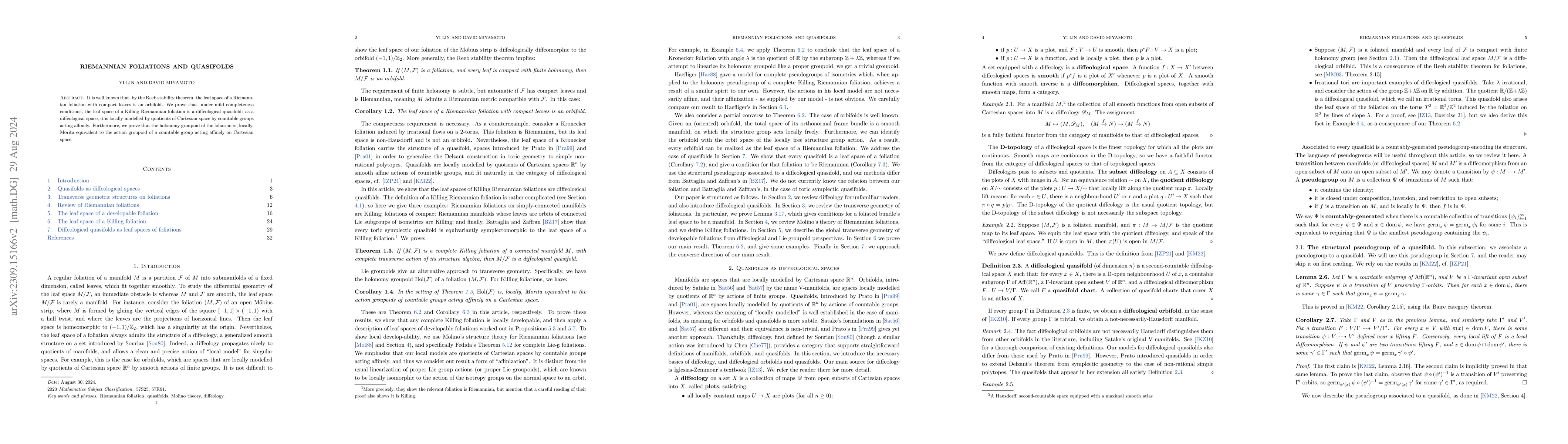 Thumbnail for Riemannian foliations and quasifolds