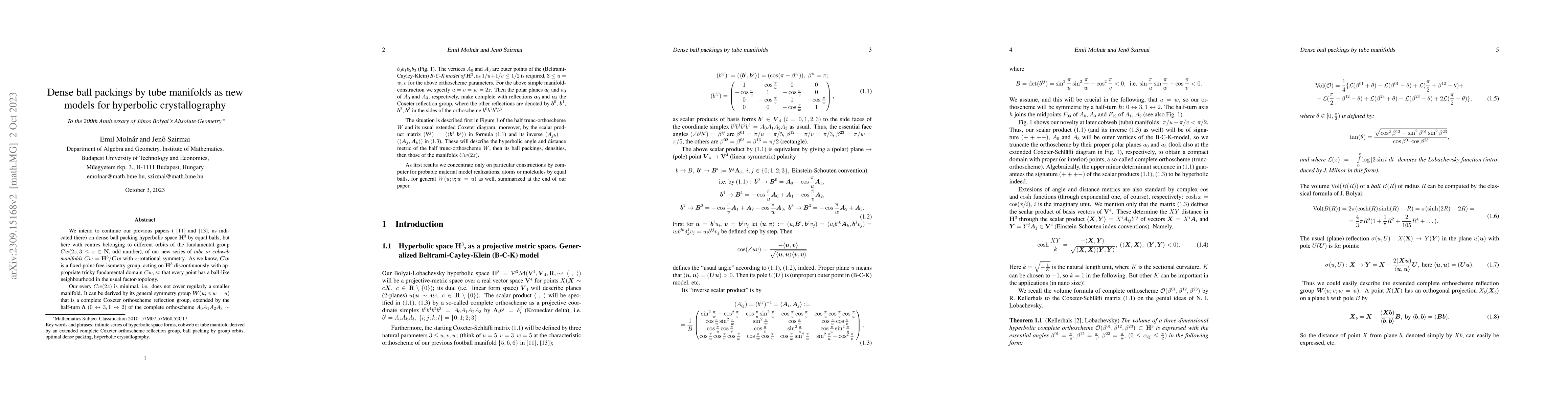 Thumbnail for Dense ball packings by tube manifolds as new models for hyperbolic
  crystallography
