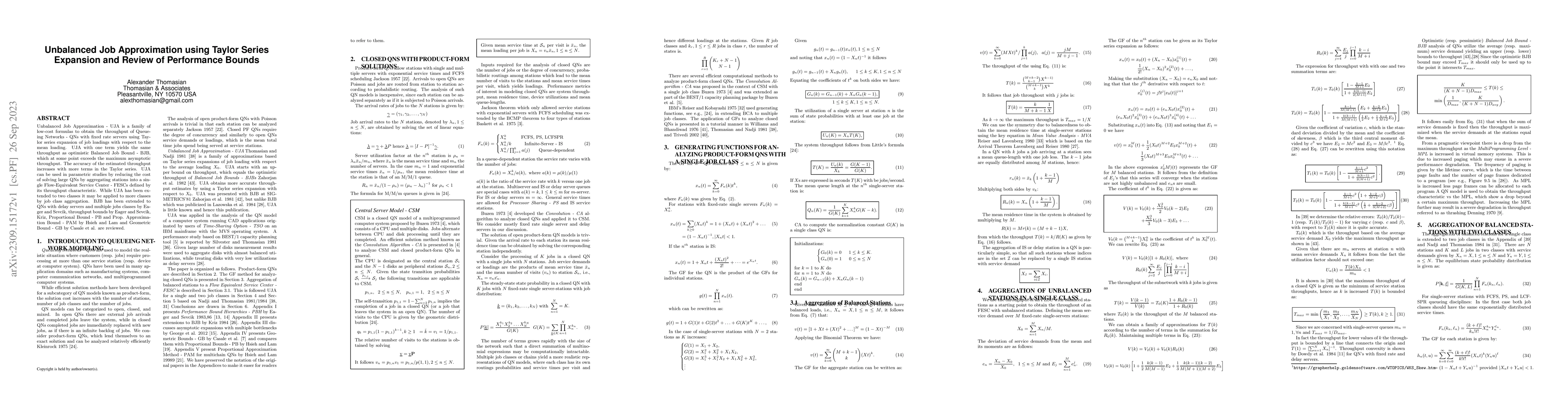 Thumbnail for Unbalanced Job Approximation using Taylor Series Expansion and Review of
  Performance Bounds