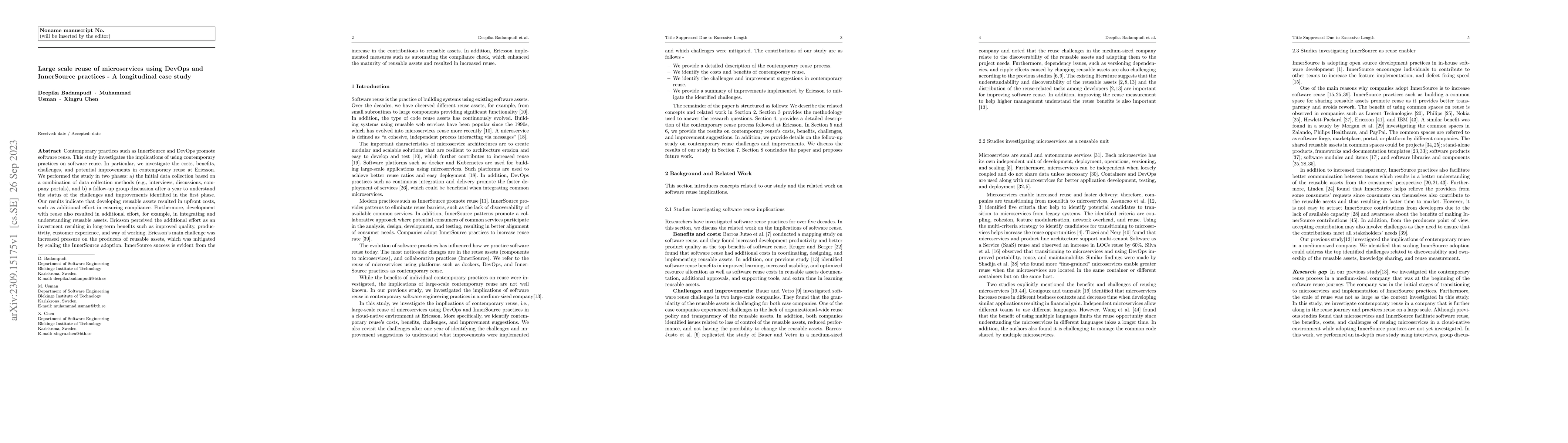 Thumbnail for Large scale reuse of microservices using DevOps and InnerSource
  practices -- A longitudinal case study