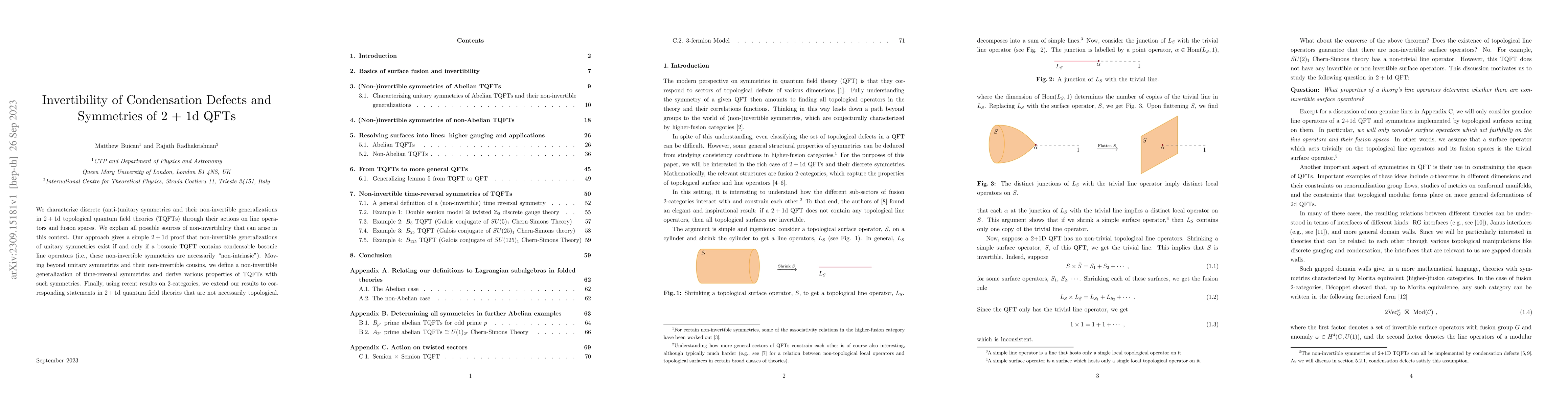 Thumbnail for Invertibility of Condensation Defects and Symmetries of 2 + 1d QFTs