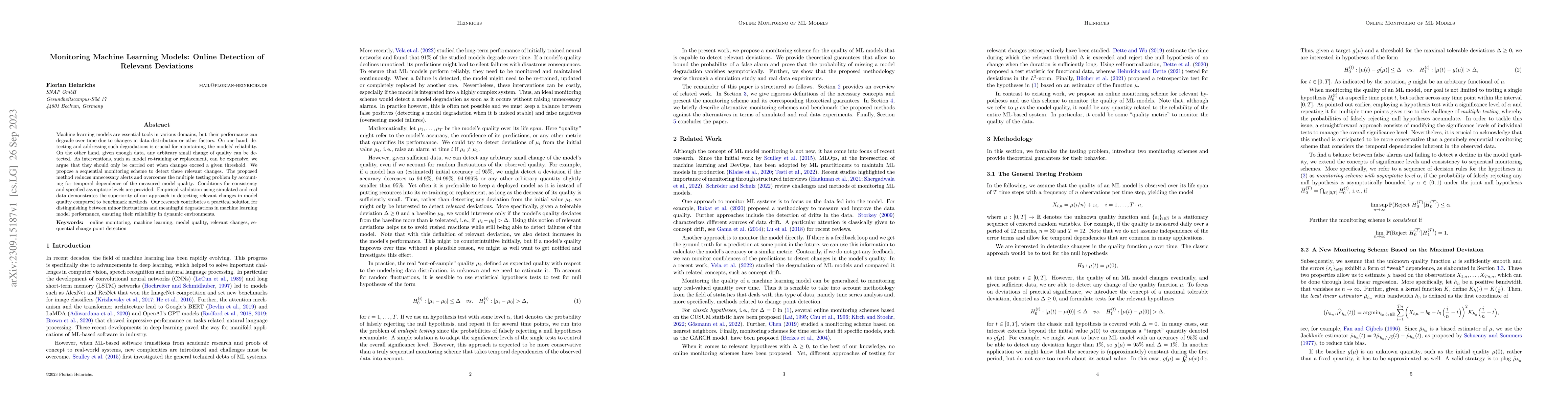 Thumbnail for Monitoring Machine Learning Models: Online Detection of Relevant
  Deviations