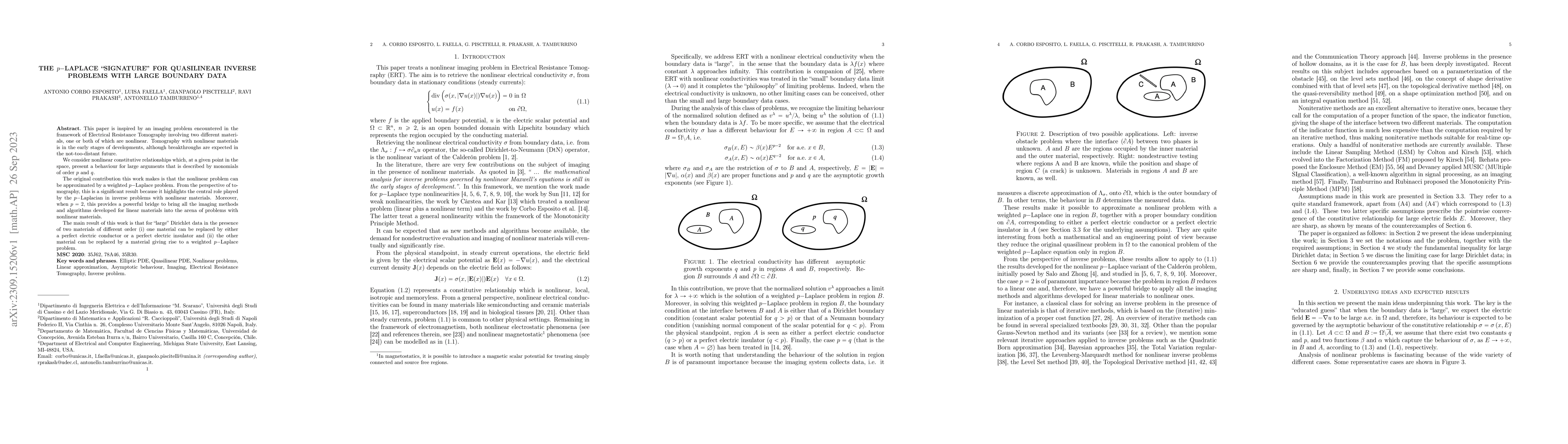 Thumbnail for The p-Laplace "Signature" for Quasilinear Inverse Problems with Large
  Boundary Data