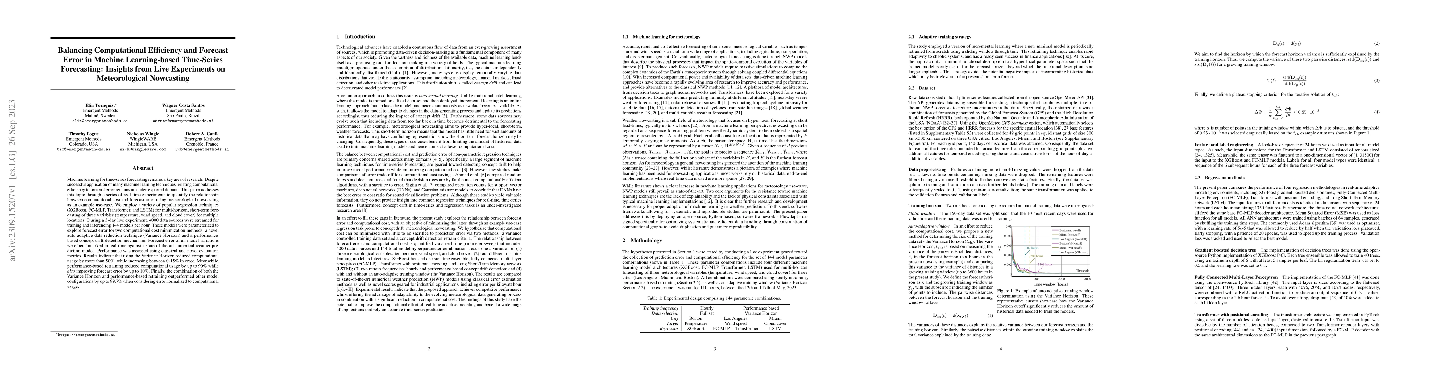 Thumbnail for Balancing Computational Efficiency and Forecast Error in Machine
  Learning-based Time-Series Forecasting: Insights from Live Experiments on
  Meteorological Nowcasting