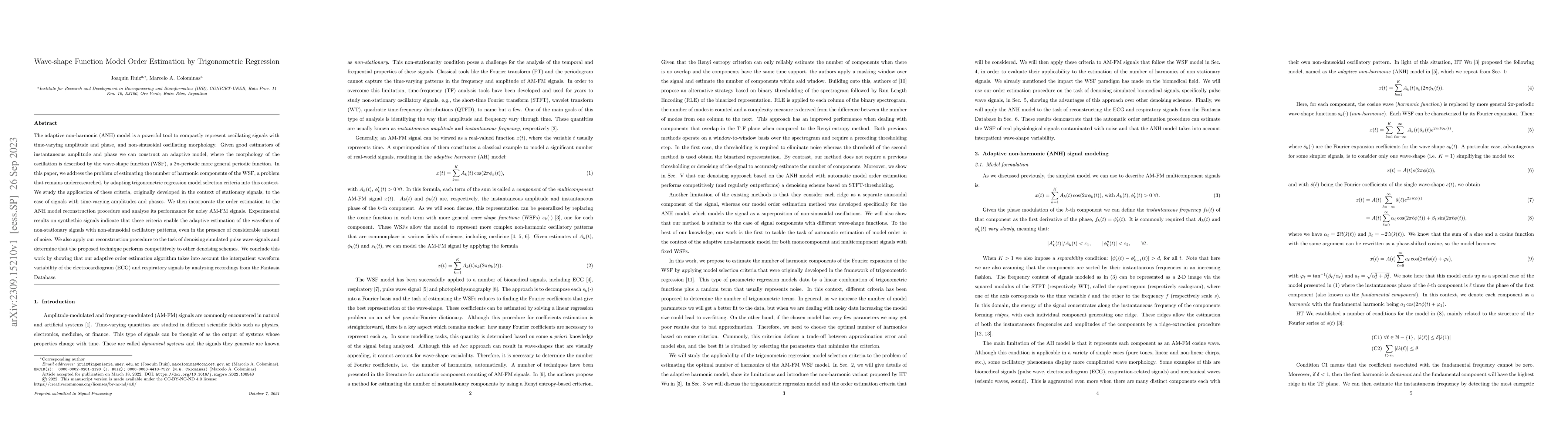 Thumbnail for Wave-shape Function Model Order Estimation by Trigonometric Regression