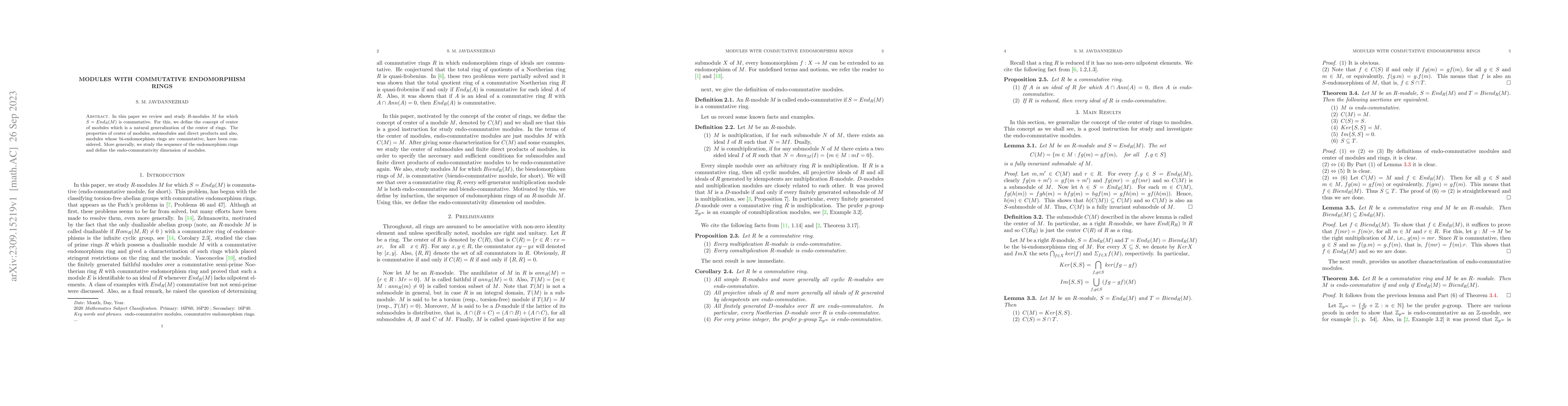 Thumbnail for Modules with commutative endomorphism rings