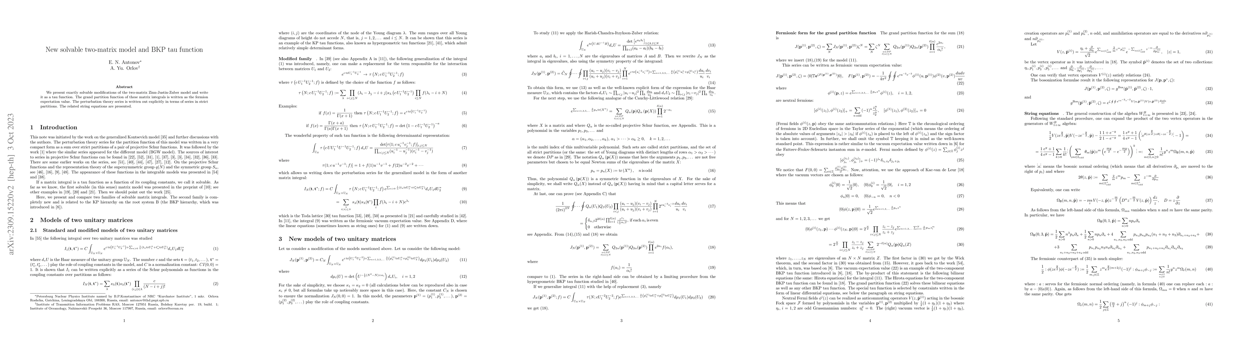 Thumbnail for New solvable two-matrix model and BKP tau function