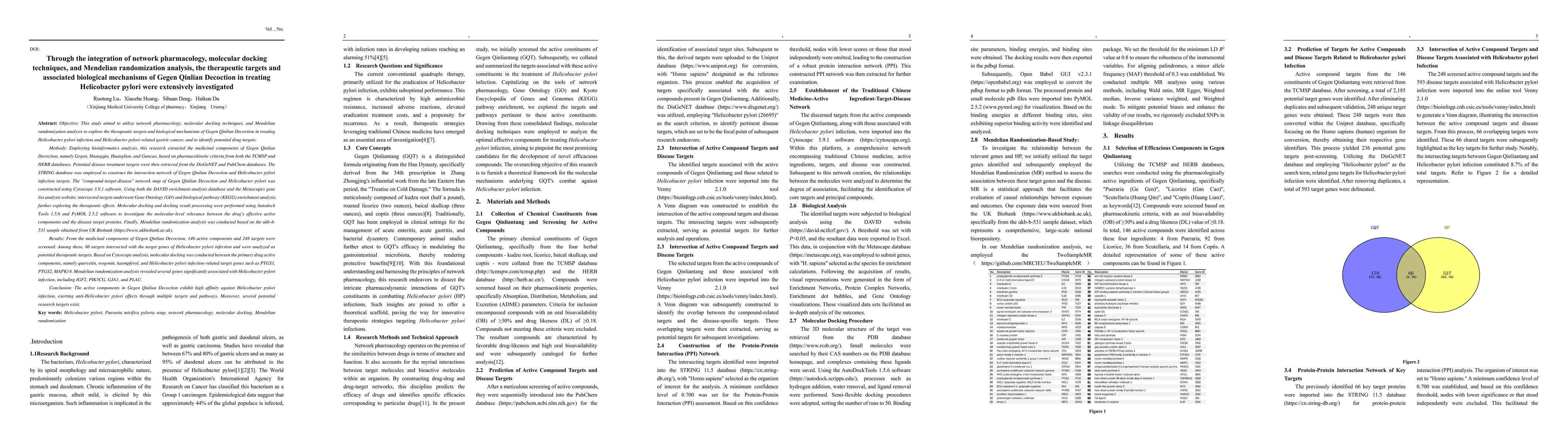 Thumbnail for Network Pharmacology, Molecular Docking, and MR Analysis: Targets and
  Mechanisms of Gegen Qinlian Decoction for Helicobacter pylori
