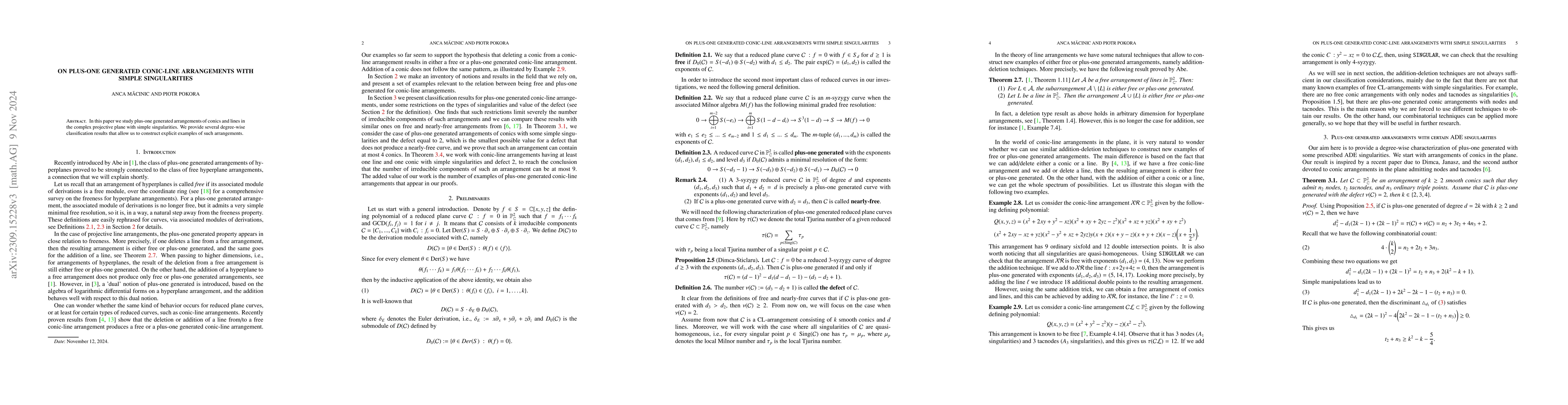 Thumbnail for On plus-one generated conic-line arrangements with simple singularities