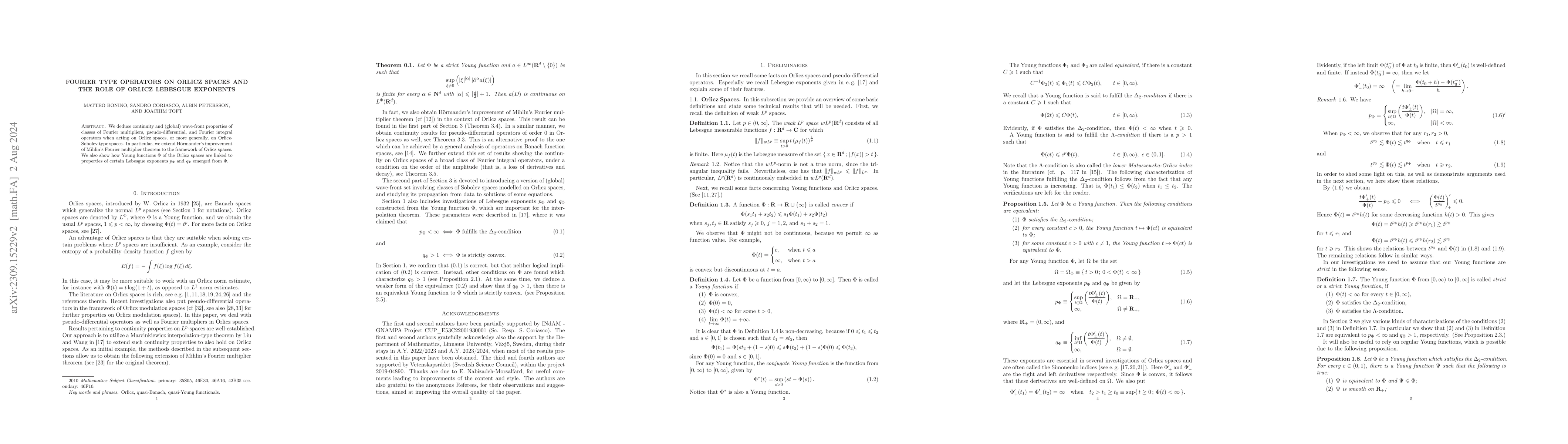 Thumbnail for Fourier type operators on Orlicz spaces and the role of Orlicz Lebesgue
  exponents