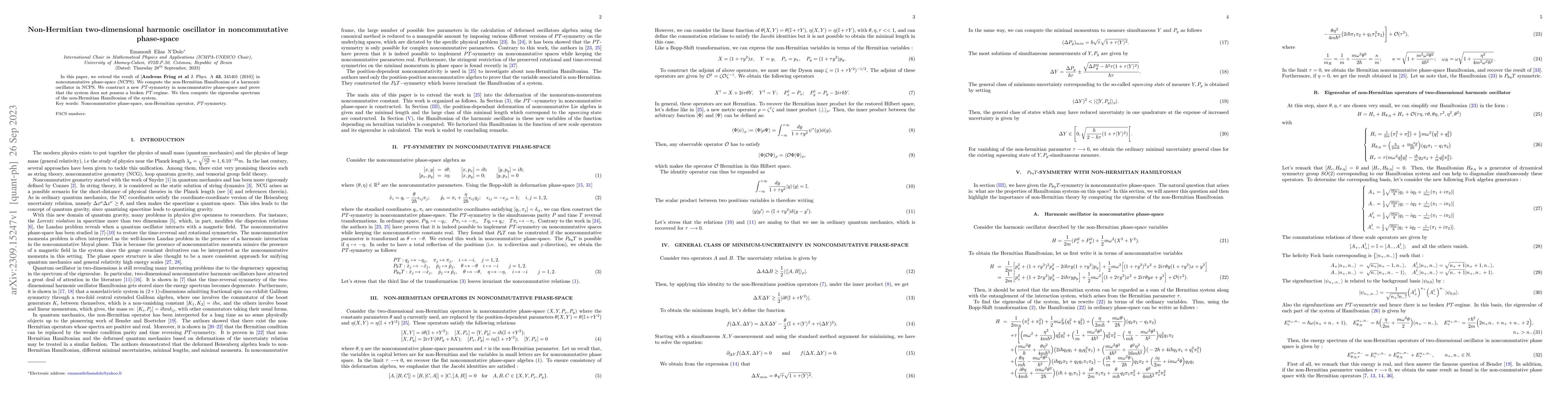Thumbnail for Non-Hermitian two-dimensional harmonic oscillator in noncommutative
  phase-space