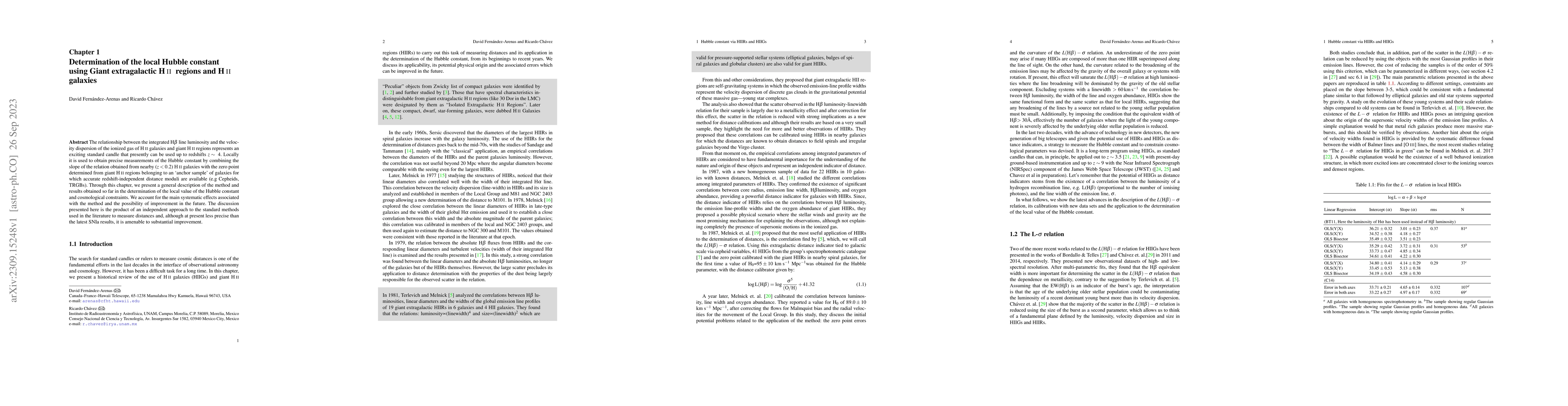 Thumbnail for Determination of the local Hubble constant using Giant extragalactic HII
  regions and HII galaxies