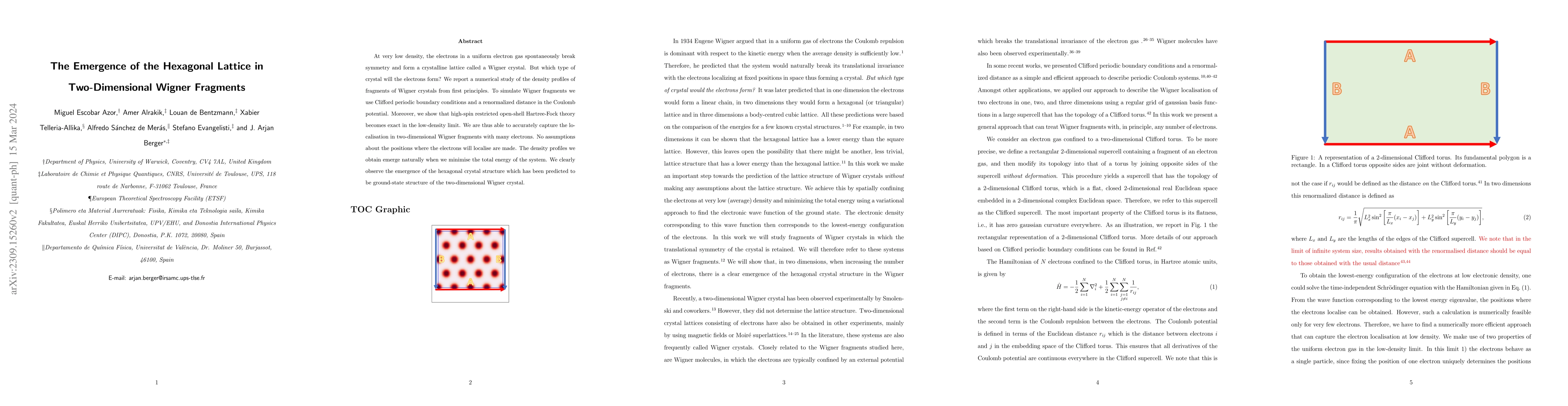 Thumbnail for The Emergence of the Hexagonal Lattice in Two-Dimensional Wigner
  Fragments