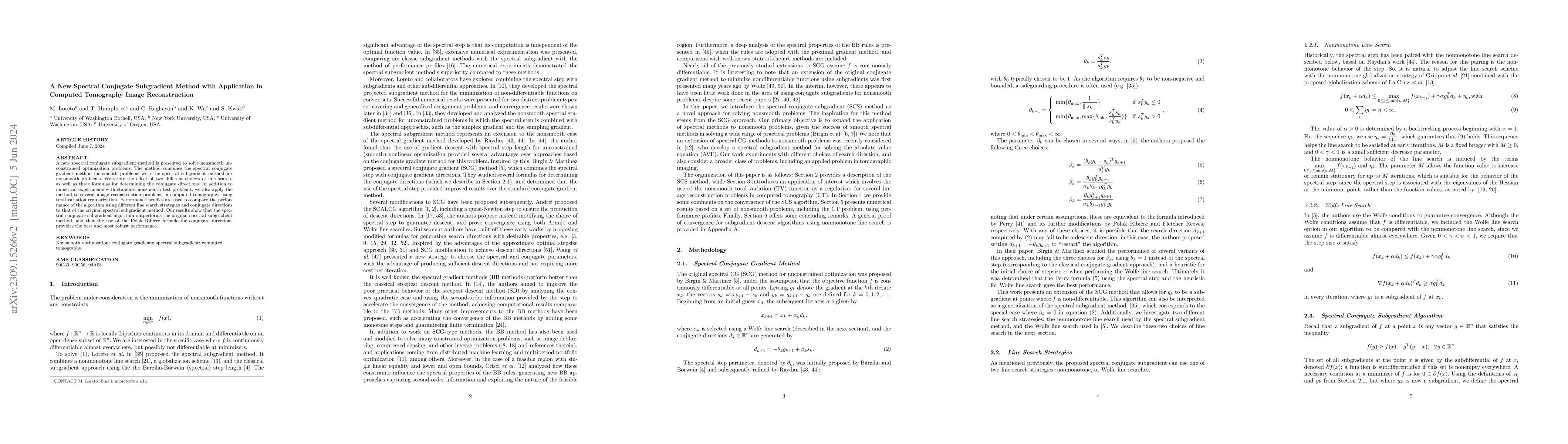 Thumbnail for A New Spectral Conjugate Subgradient Method with Application in Computed
  Tomography Image Reconstruction