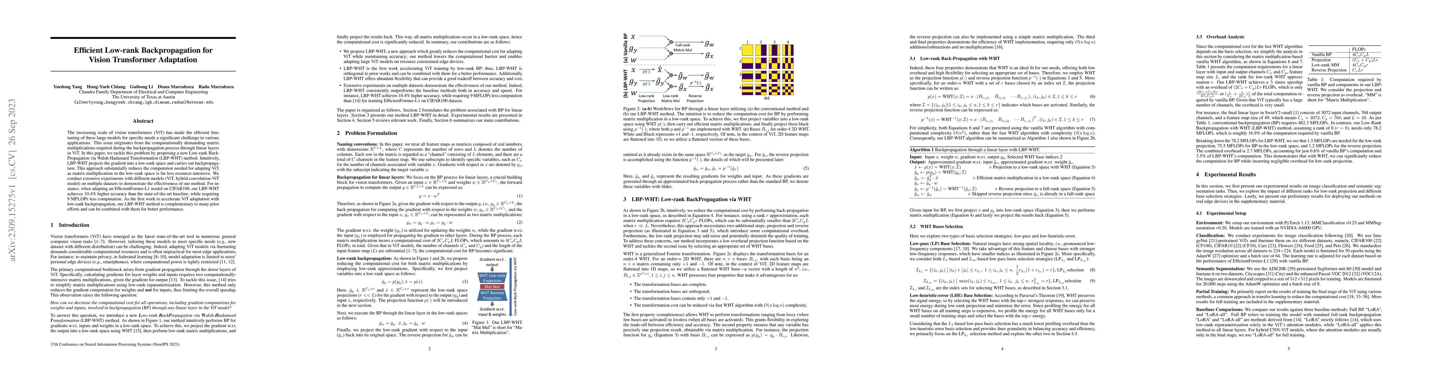 Thumbnail for Efficient Low-rank Backpropagation for Vision Transformer Adaptation