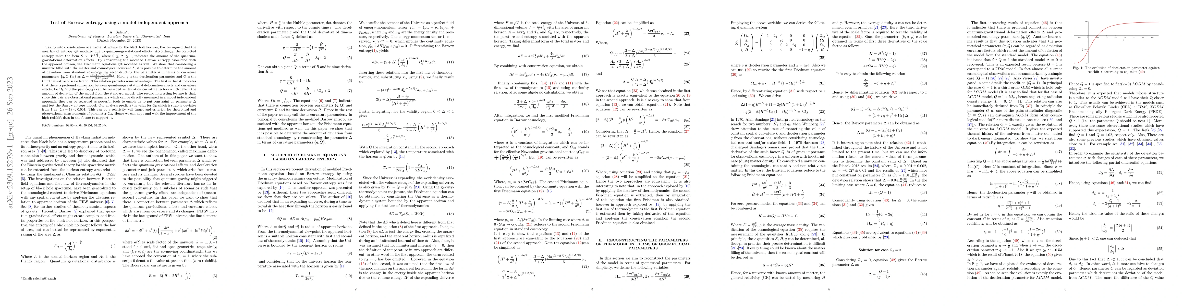 Thumbnail for Test of Barrow entropy using a model independent approach