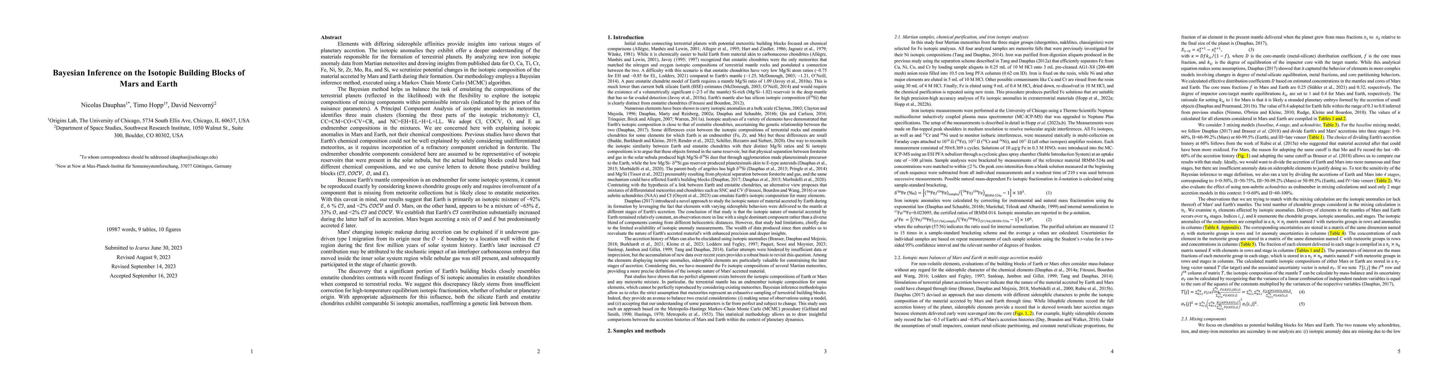 Thumbnail for Bayesian Inference on the Isotopic Building Blocks of Mars and Earth