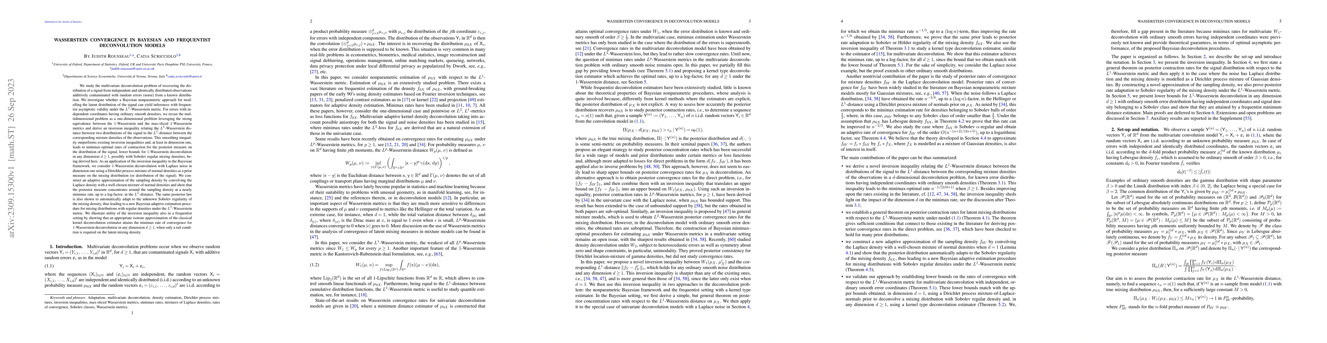 Thumbnail for Wasserstein convergence in Bayesian and frequentist deconvolution models