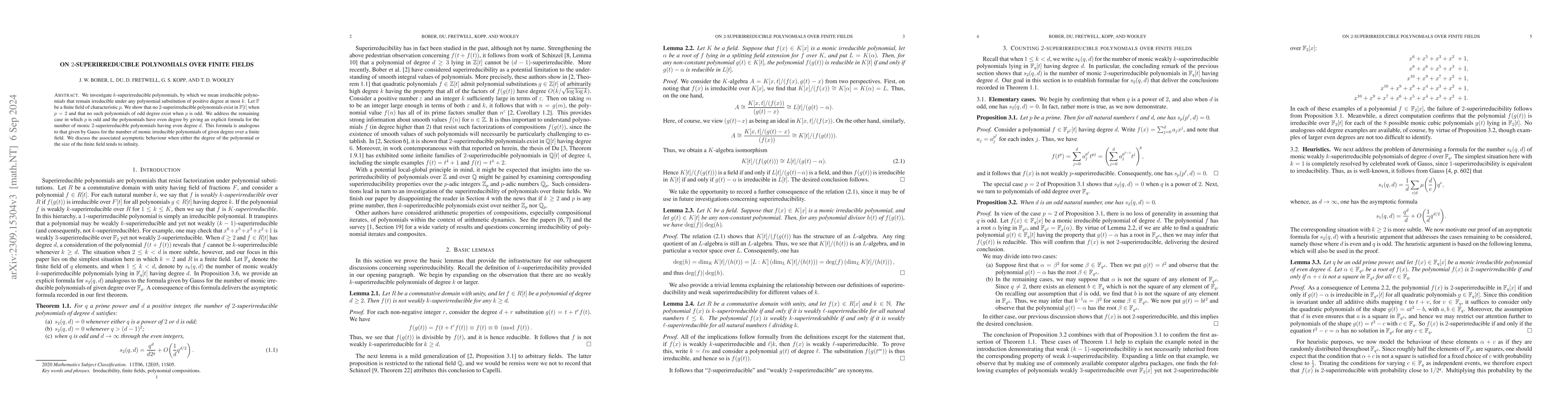 Thumbnail for On $2$-superirreducible polynomials over finite fields