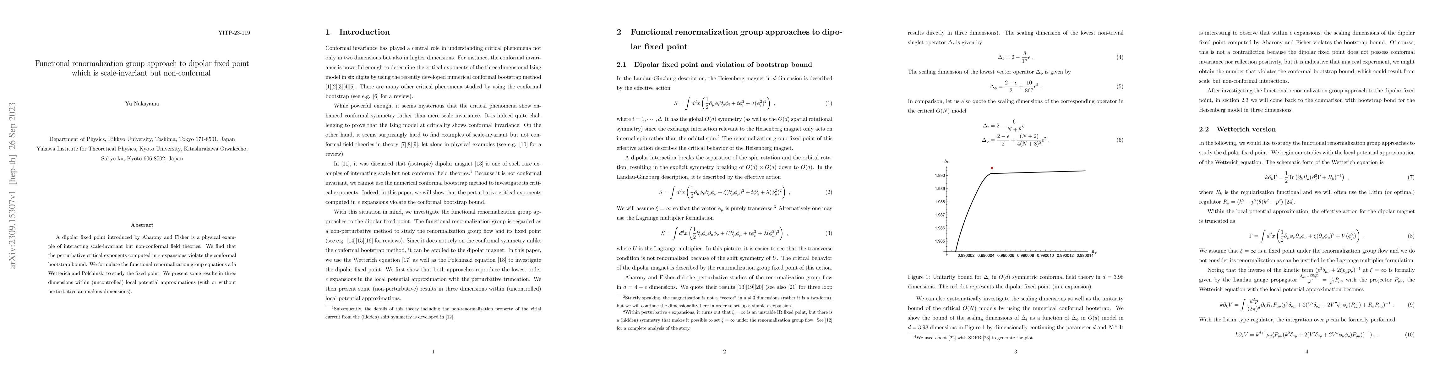 Thumbnail for Functional renormalization group approach to dipolar fixed point which
  is scale-invariant but non-conformal