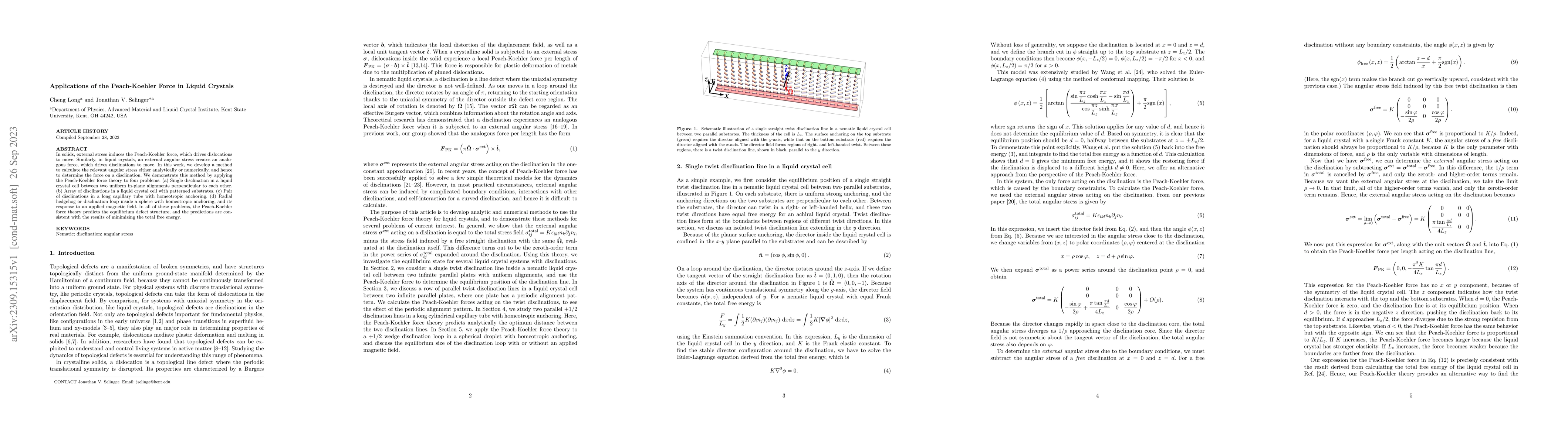 Thumbnail for Applications of the Peach-Koehler Force in Liquid Crystals