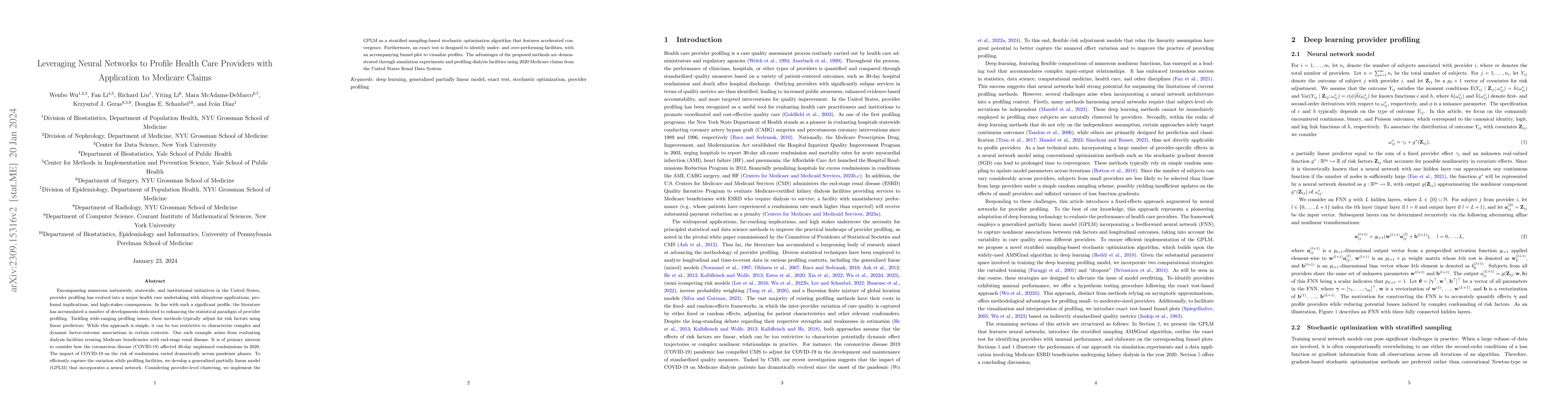 Thumbnail for Leveraging Neural Networks to Profile Health Care Providers with
  Application to Medicare Claims