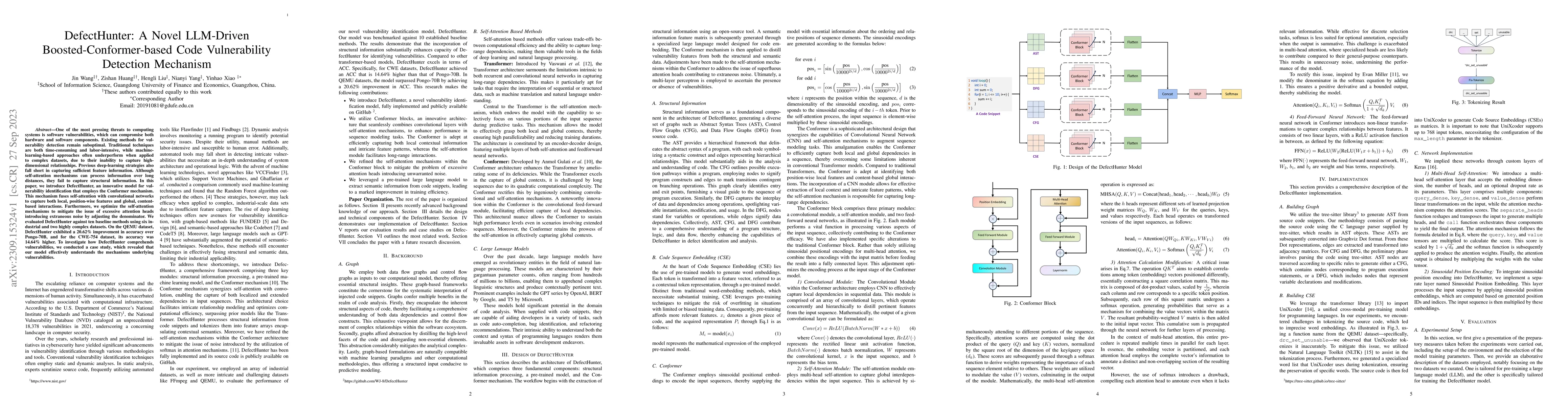 Thumbnail for DefectHunter: A Novel LLM-Driven Boosted-Conformer-based Code
  Vulnerability Detection Mechanism