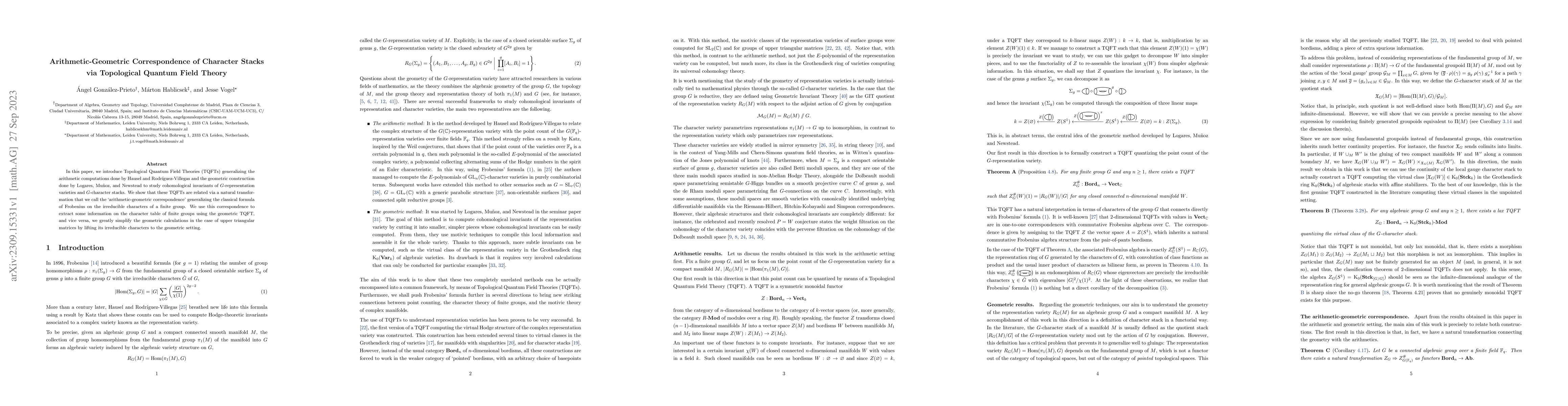 Thumbnail for Arithmetic-Geometric Correspondence of Character Stacks via Topological
  Quantum Field Theory