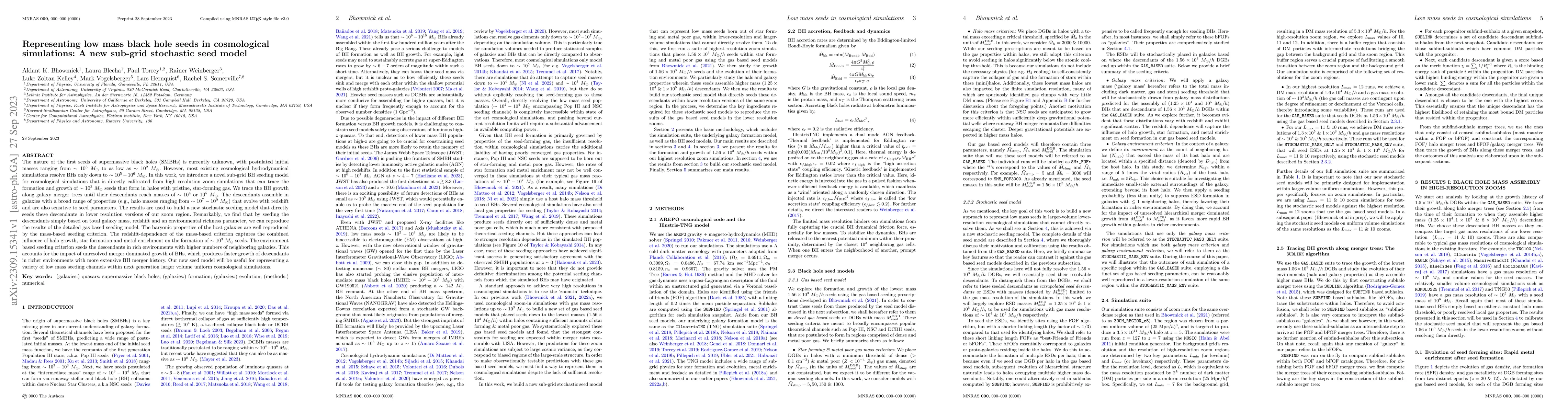 Thumbnail for Representing low mass black hole seeds in cosmological simulations: A
  new sub-grid stochastic seed model