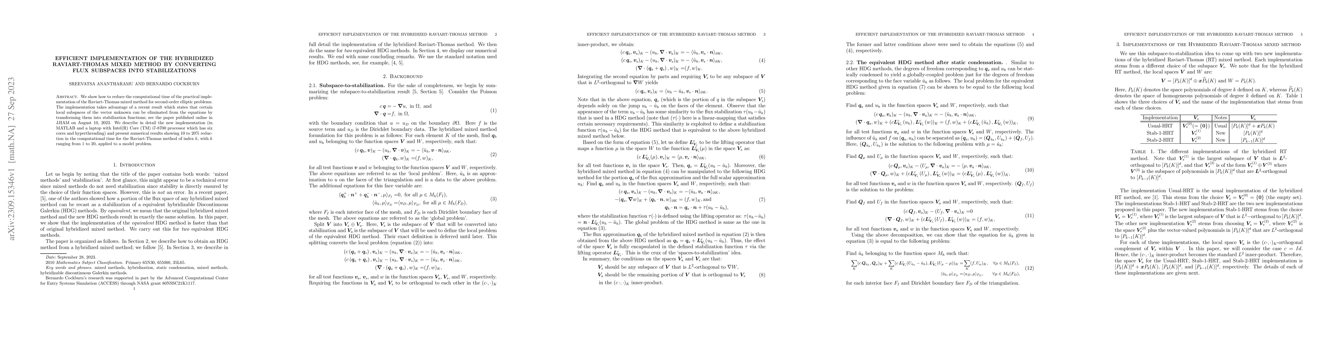 Thumbnail for Efficient implementation of the hybridized Raviart-Thomas mixed method
  by converting flux subspaces into stabilizations