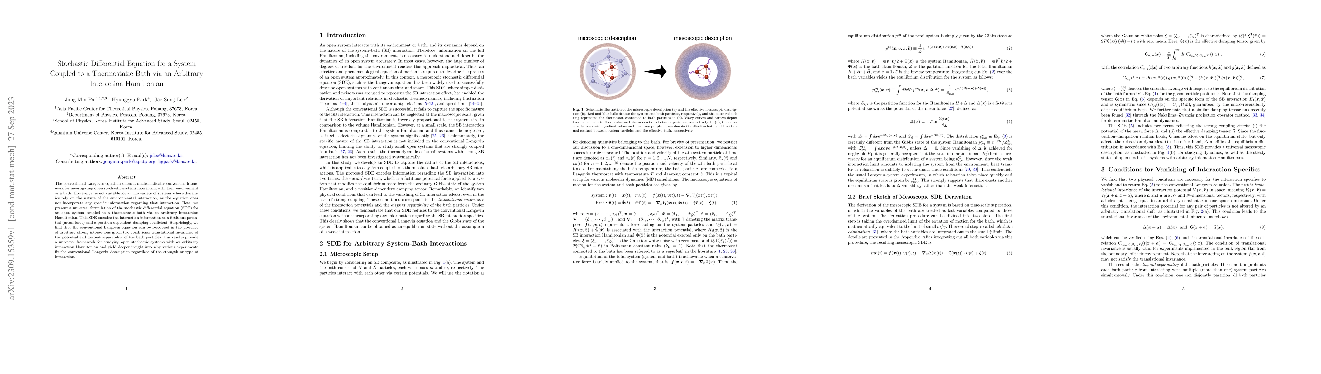 Thumbnail for Stochastic Differential Equation for a System Coupled to a Thermostatic
  Bath via an Arbitrary Interaction Hamiltonian