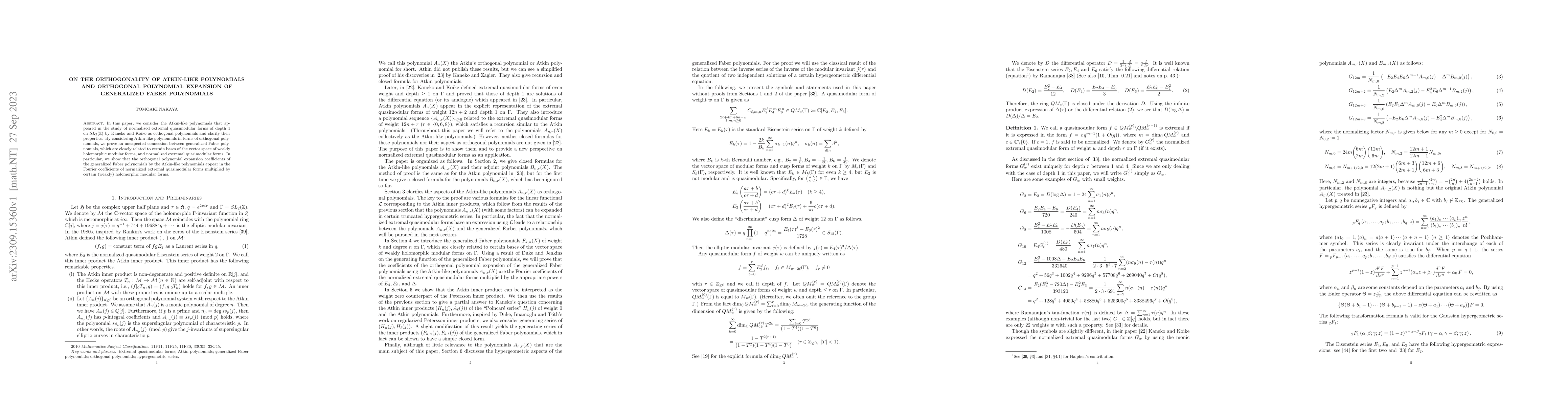 Thumbnail for On the orthogonality of Atkin-like polynomials and orthogonal polynomial
  expansion of generalized Faber polynomials