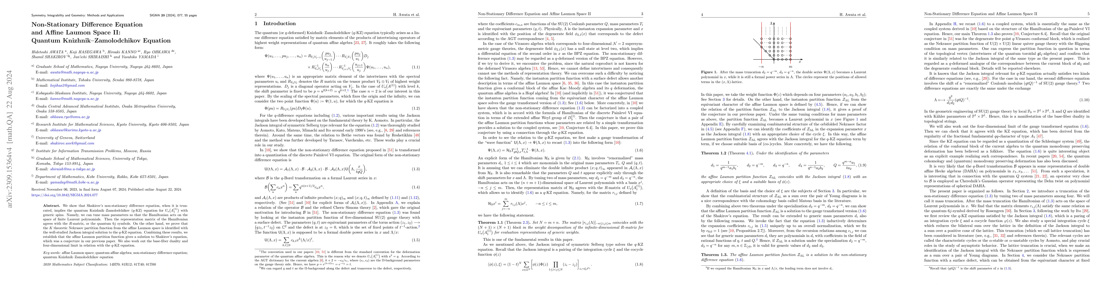 Thumbnail for Non-stationary difference equation and affine Laumon space II: Quantum
  Knizhnik-Zamolodchikov equation