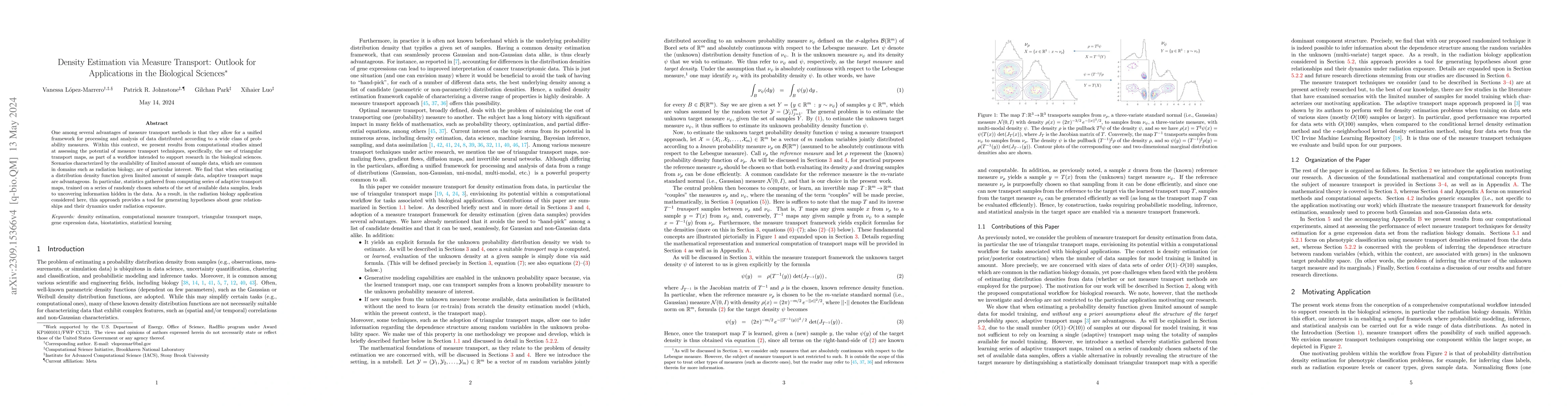 Thumbnail for Density Estimation via Measure Transport: Outlook for Applications in
  the Biological Sciences