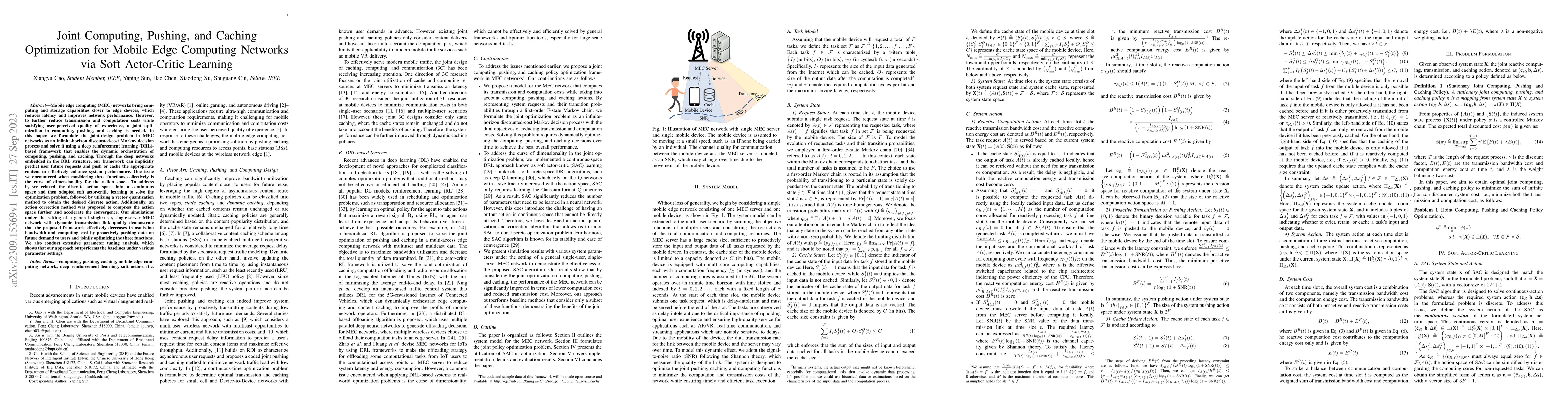Thumbnail for Joint Computing, Pushing, and Caching Optimization for Mobile Edge
  Computing Networks via Soft Actor-Critic Learning