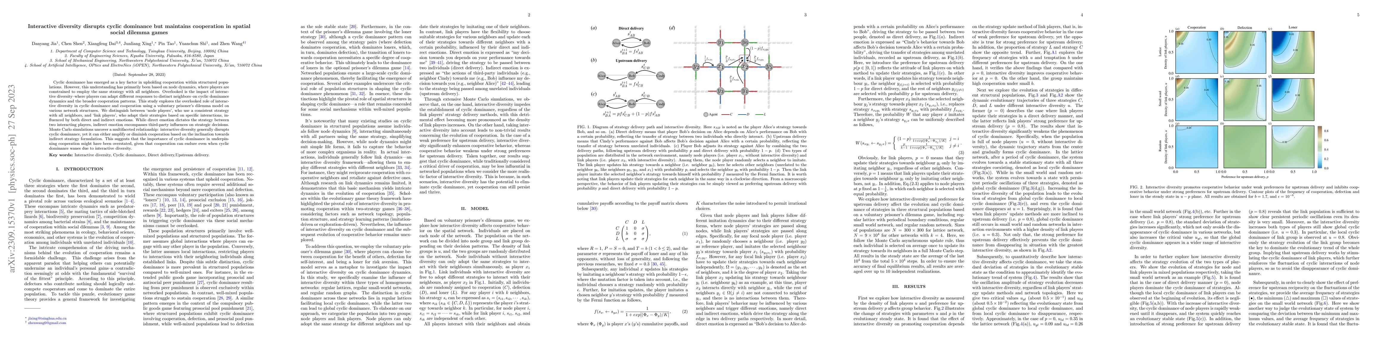 Thumbnail for Interactive diversity disrupts cyclic dominance but maintains
  cooperation in spatial social dilemma games