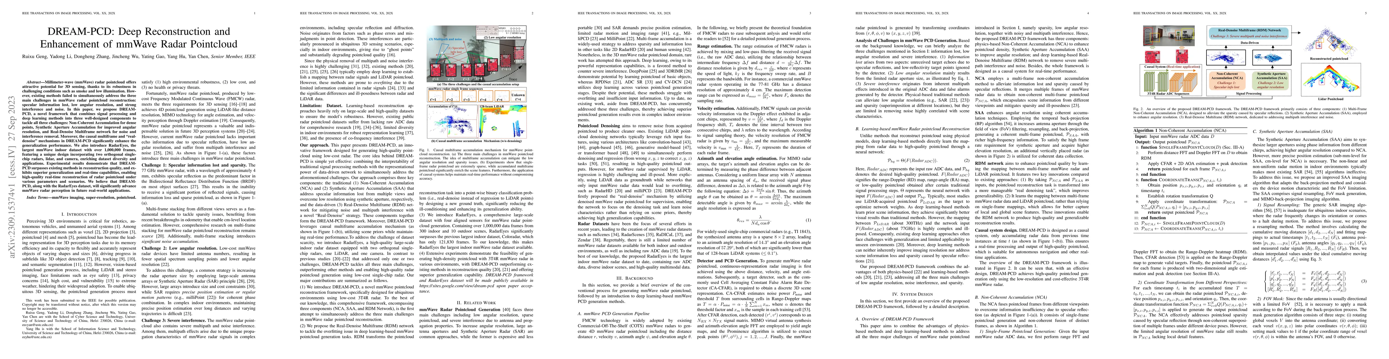 Thumbnail for DREAM-PCD: Deep Reconstruction and Enhancement of mmWave Radar
  Pointcloud