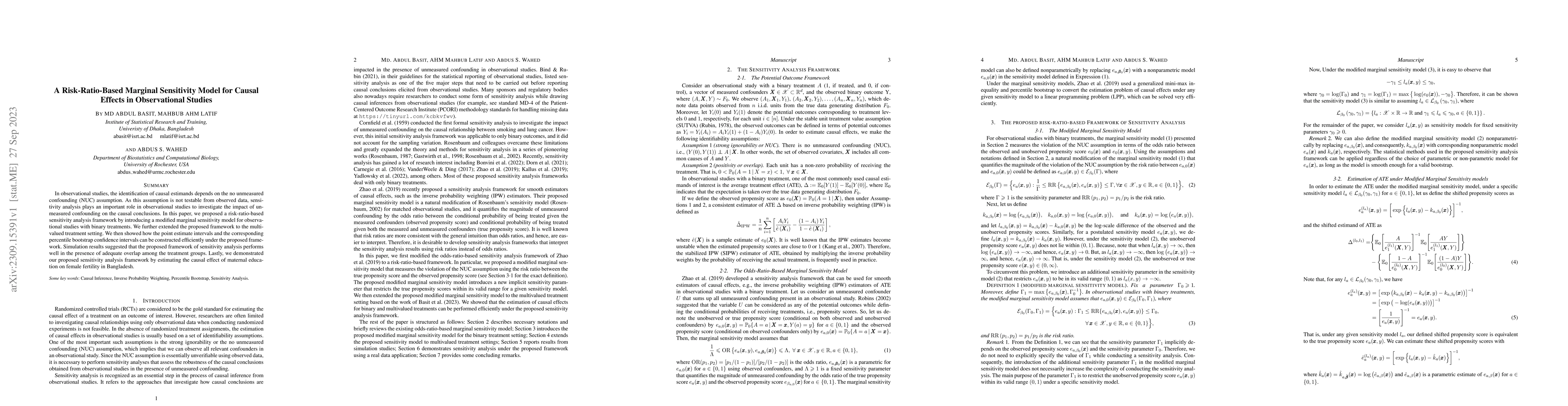 Thumbnail for A Risk-Ratio-Based Marginal Sensitivity Model for Causal Effects in
  Observational Studies