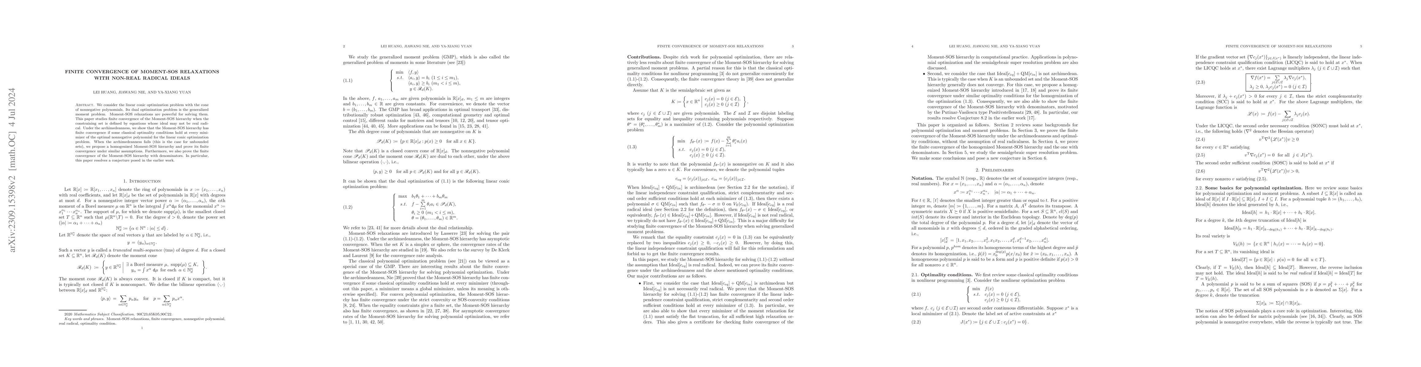 Thumbnail for Finite convergence of Moment-SOS relaxations with non-real radical
  ideals