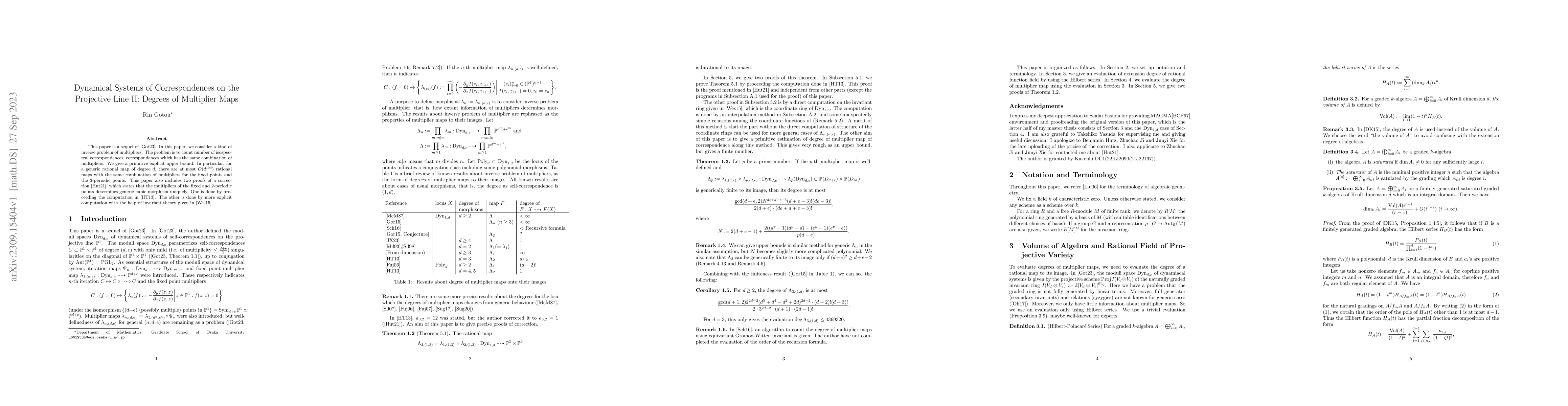 Thumbnail for Dynamical Systems of Correspondences on the Projective Line II: Degrees
  of Multiplier Maps