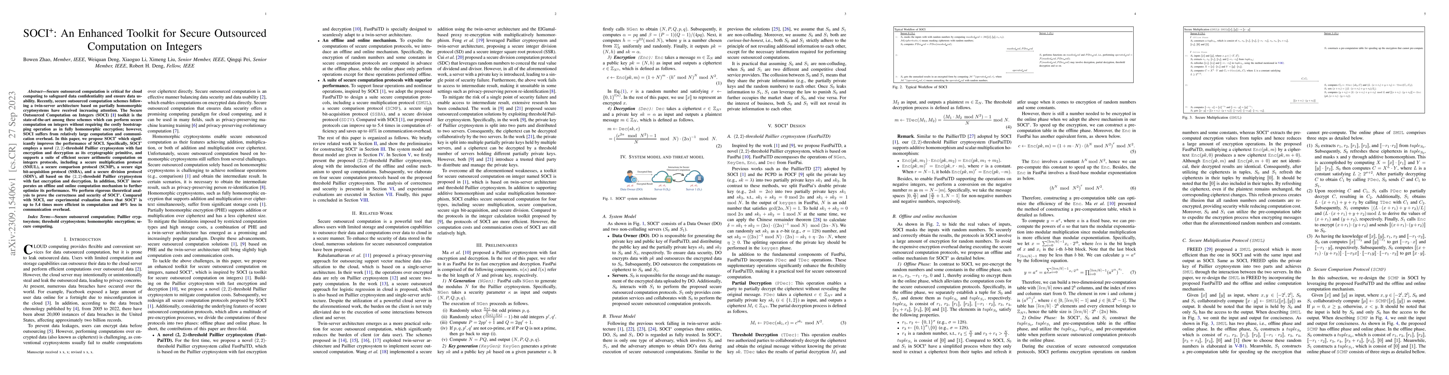 Thumbnail for SOCI^+: An Enhanced Toolkit for Secure OutsourcedComputation on Integers