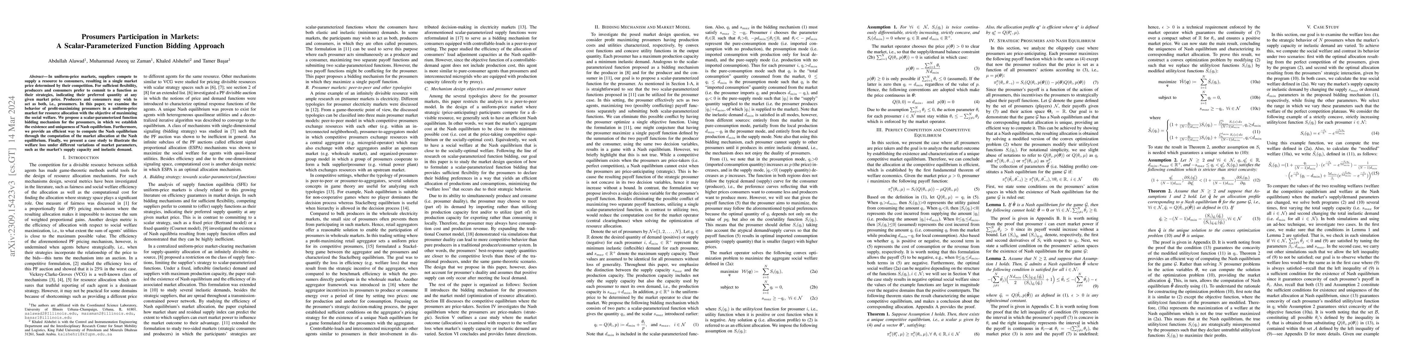 Thumbnail for Prosumers Participation in Markets: A Scalar-Parameterized Function
  Bidding Approach