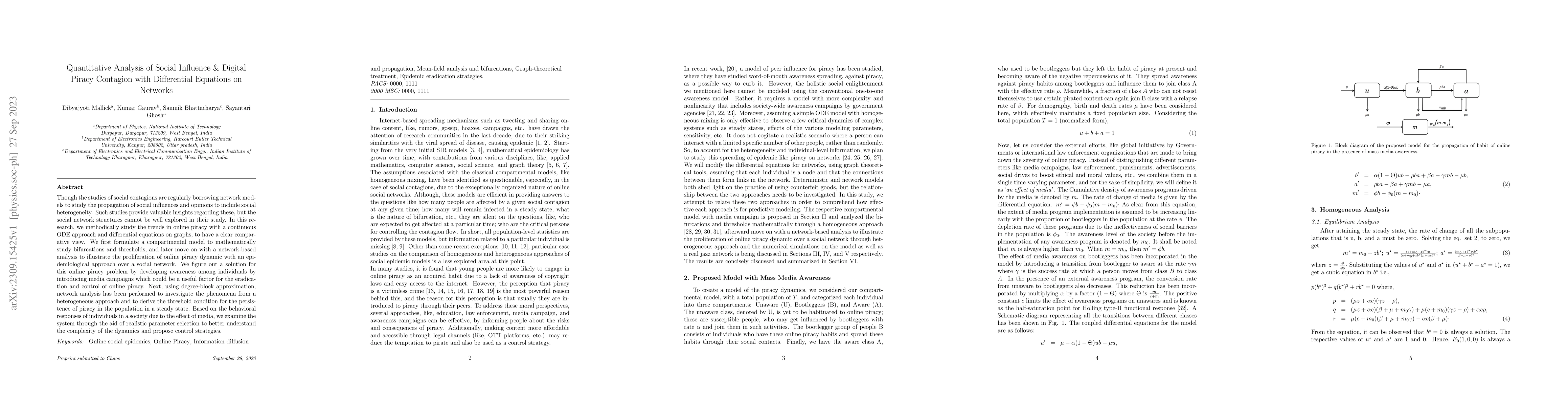 Thumbnail for Quantitative Analysis of Social Influence & Digital Piracy Contagion
  with Differential Equations on Networks