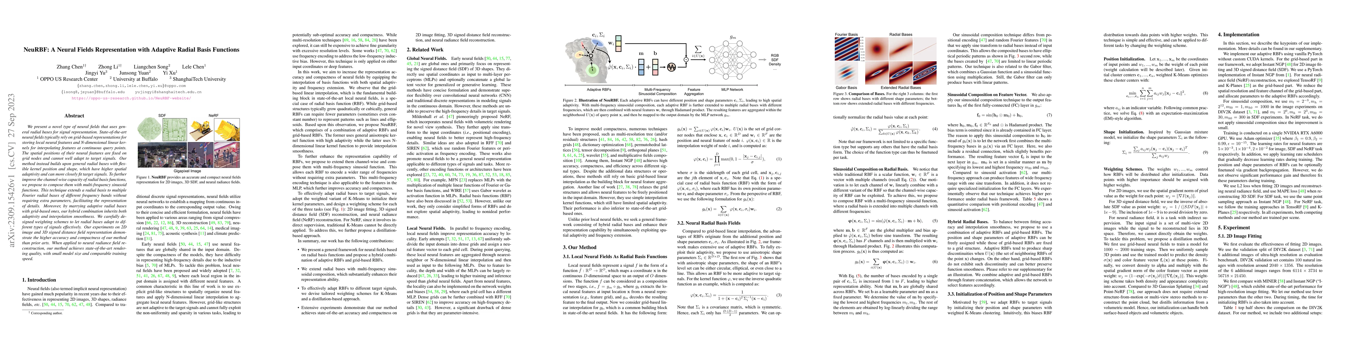 Thumbnail for NeuRBF: A Neural Fields Representation with Adaptive Radial Basis
  Functions