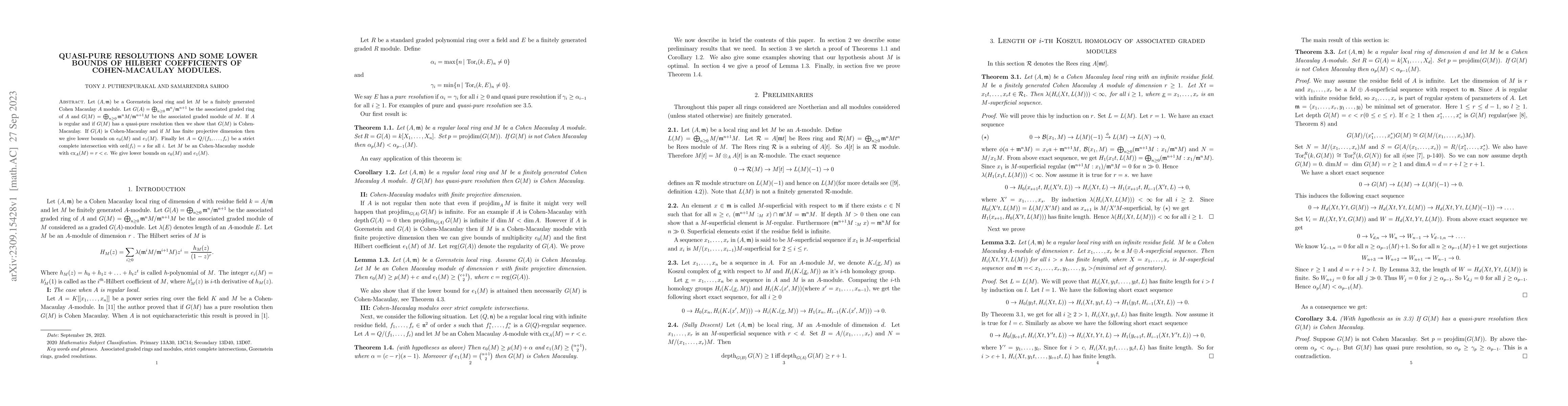 Thumbnail for Quasi-pure resolutions and some lower bounds of Hilbert coefficients of
  Cohen-Macaulay modules