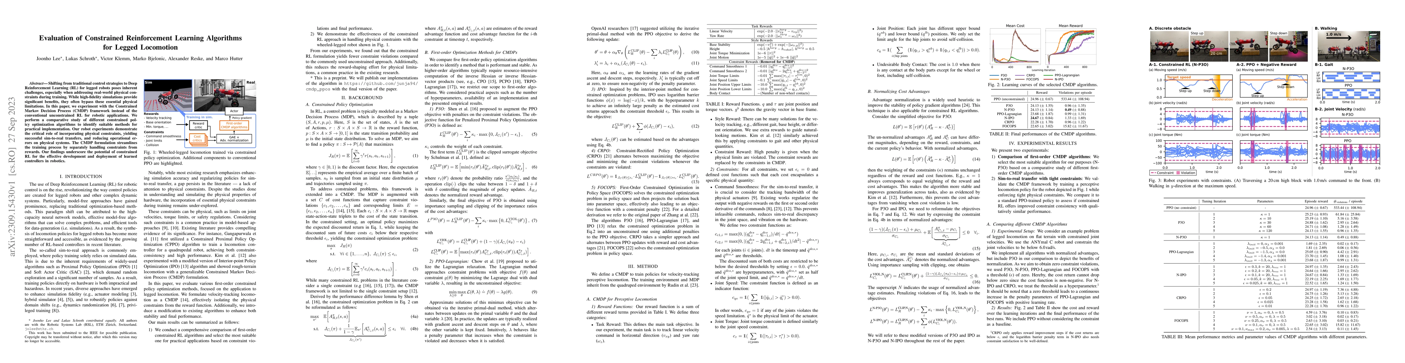 Thumbnail for Evaluation of Constrained Reinforcement Learning Algorithms for Legged
  Locomotion